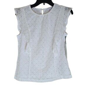 Liz Claiborne White Lace Ruffle Sleeve Womens Top PS Petite NWT